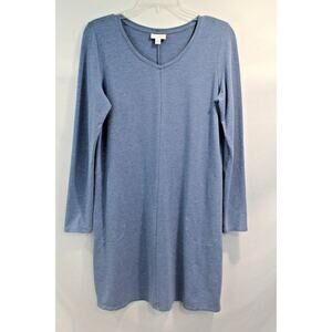 Pure J Jill Women's Shift Dress size XS Blue V-Neck Pockets Long Sleeve Pullover